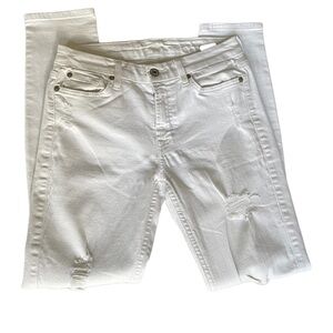 7 For All Mankind Stretchy White Denim Ankle Skinny Distress Jeans Size: 27